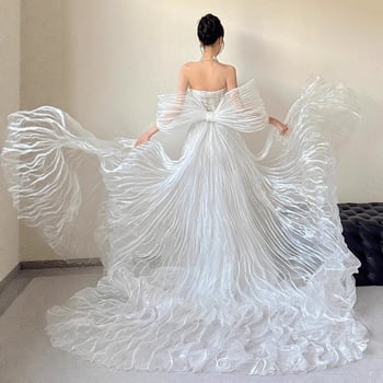 Сватбена рокля от тюл с рибена опашка, без презрамки, дълга, висока талия, 2025 лято