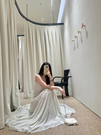 Haljina u francuskom stilu s teškom čipkom i šivanjem; bez rukava; duga A-linija; visok struk (Stretch polyester; Embroidery)