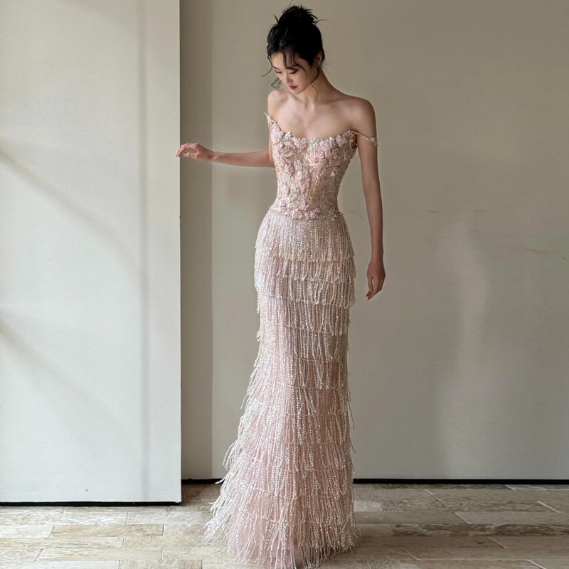 rochie de seară pentru femei – cu ciucuri, fără mâneci, talie înaltă, poliester, primăvara 2025, potrivită pentru nuntă, petrecere și evenimente