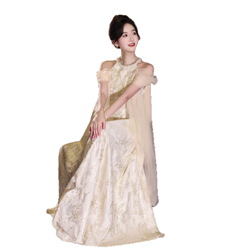 Vjenčana haljina za zaruke s halterom, A-linijskog kroja, visokim strukom, bez rukava, duga suknja