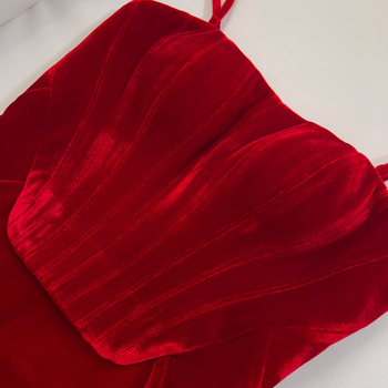 Baršunasta haljina A-linije, korzetni top s ribljom kostom, bez naramenica, stražnji zatvarač, poliester-elasthan