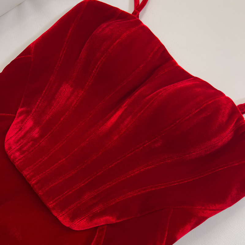 Baršunasta haljina A-linije, korzetni top s ribljom kostom, bez naramenica, stražnji zatvarač, poliester-elasthan