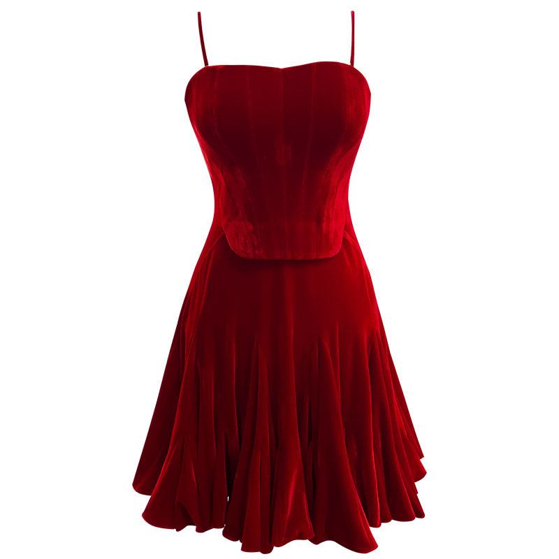 Baršunasta haljina A-linije, korzetni top s ribljom kostom, bez naramenica, stražnji zatvarač, poliester-elasthan