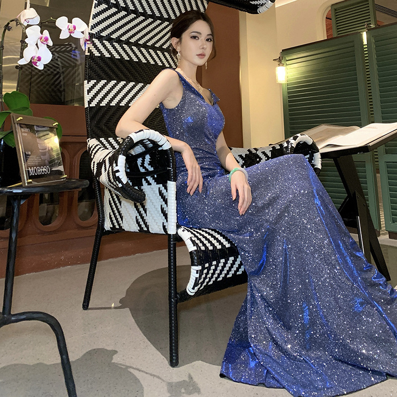 Haljina, camisole stil, bez rukava, duga haljina A-linije, visok struk, tkanina od poliestera i akrila