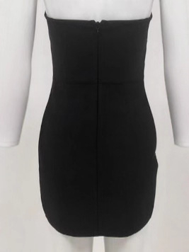 Haljina bodycon bez ramena s 3D uzorkom, pleteni materijal, metalne nite, kratka duljina