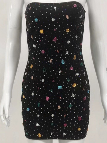 Haljina bodycon bez ramena s 3D uzorkom, pleteni materijal, metalne nite, kratka duljina