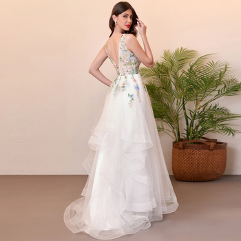 3D virágos hímzéssel készült esküvői ruha, hálóanyag, poliészter-spandex, egyvállas, hosszú szoknya