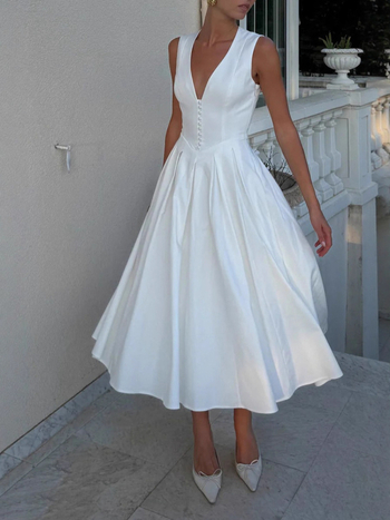 V-nyakú, ujjatlan, patchwork, poliészter, midi hossz