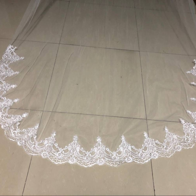 Vjenčani veo od čipke, jednoslojni, s čipkastim krajem, poliester 95%+, Crystal Edge