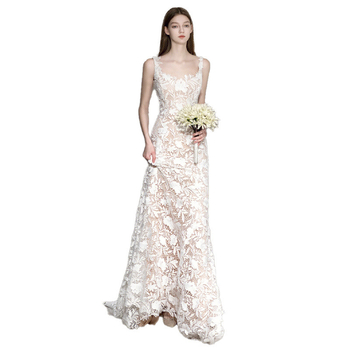Visokokvalitetna bijela čipkasta vjenčana haljina s tankim trakama, precizna izrada, nježna luksuznost, haljina s ribljim repom, uski kroj za zaruke večernju haljinu.