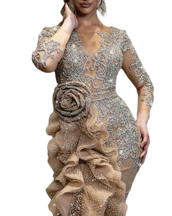 Дамска дълга рокля с дълги ръкави, висока талия, дълга пола, полиестер 95%+