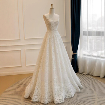 Váll nélküli menyasszonyi ruha, csipével, poliészter, A-vonalú szabás, magas derék