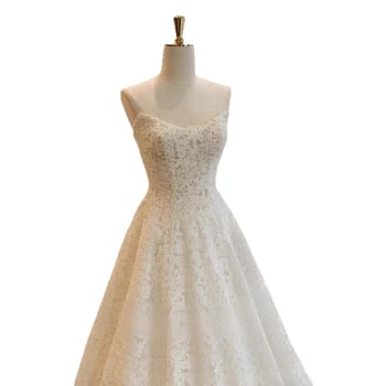 Váll nélküli menyasszonyi ruha, csipével, poliészter, A-vonalú szabás, magas derék
