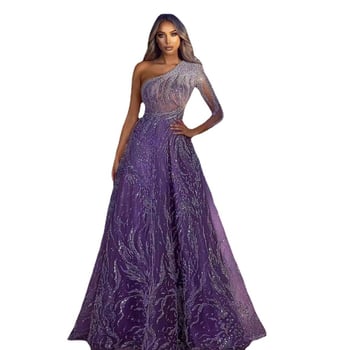 Вечерна рокля с пайети, дълги ръкави, с цепка, дълга пола, полиестер 70-80%