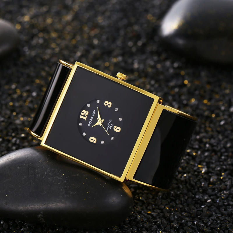 Férfi karóra kvarcos mozgatással, négyzet alakú tárca, ötvözet tok és szíj, analóg kijelző, spirál korona