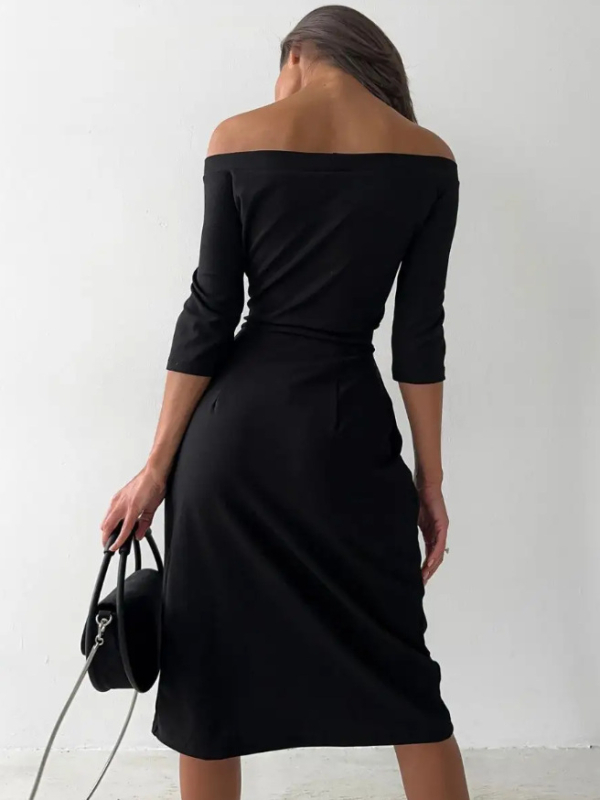 Рокля с едно рамо, миди дължина, цепка, вечерна рокля с А‑линия, полиестер-спандекс смес