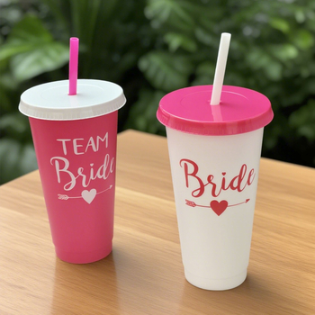 Căniță de petrecere pentru nuntă cu capac, set de 10 bucăți, PP, formă cilindrică, imprimare logo disponibil