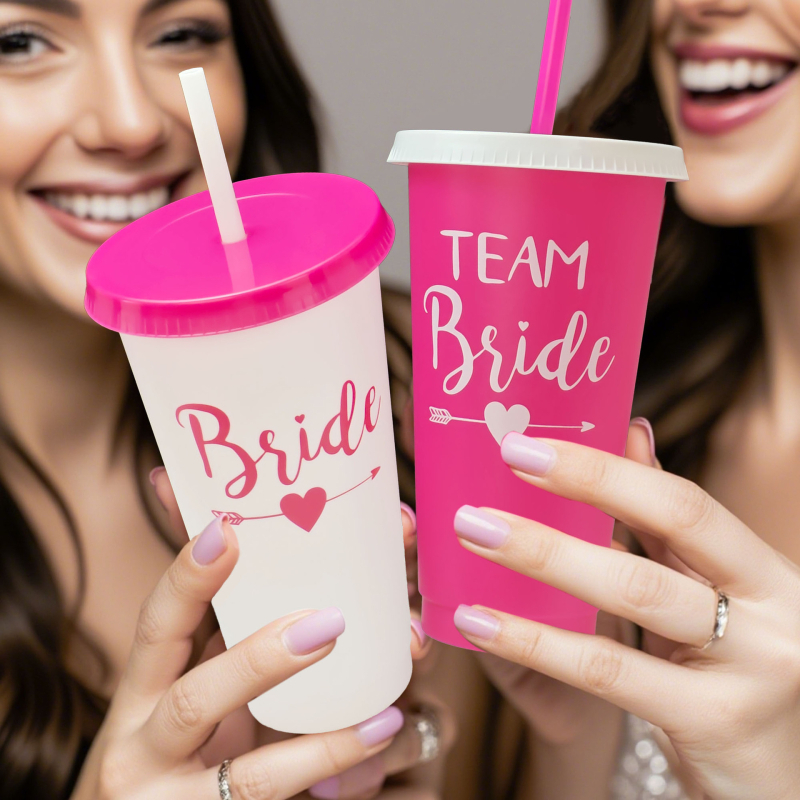 Căniță de petrecere pentru nuntă cu capac, set de 10 bucăți, PP, formă cilindrică, imprimare logo disponibil