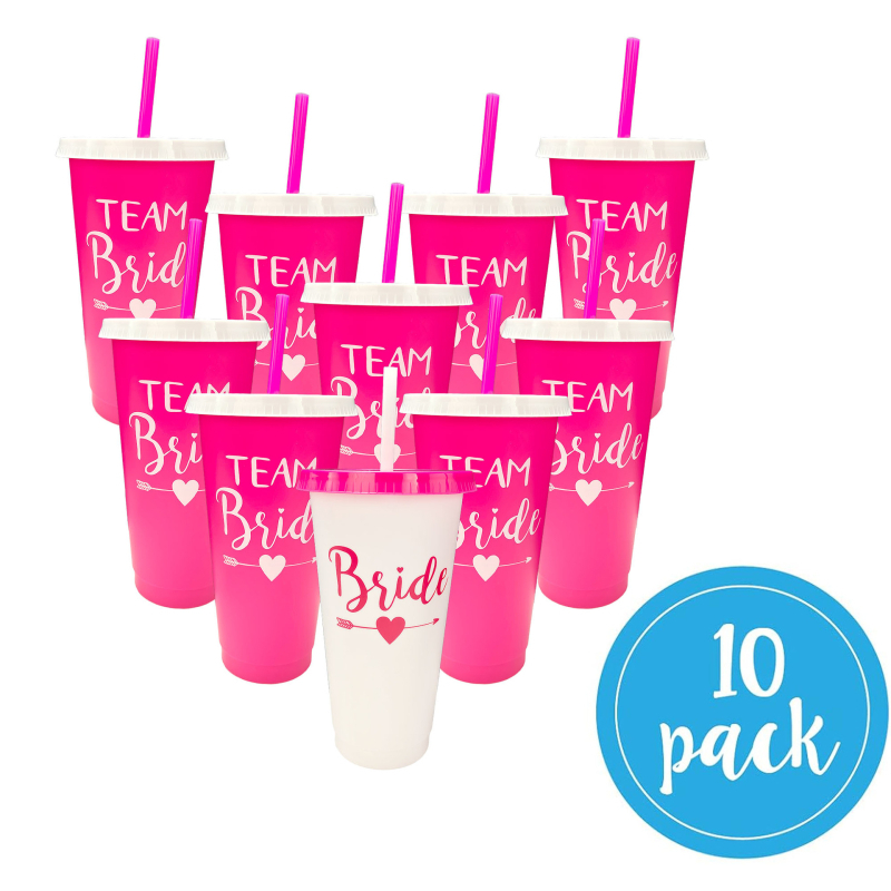 Căniță de petrecere pentru nuntă cu capac, set de 10 bucăți, PP, formă cilindrică, imprimare logo disponibil