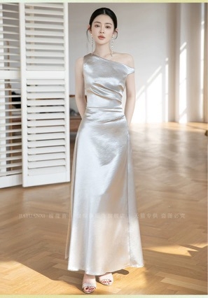 Līgavas māsas kleita, A‑līnija, Ice Silk ar poliesteru vairāk kā 95%, bez piedurknēm, gara kleita