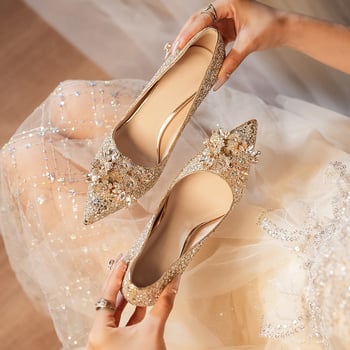 Kahe kasutusvõimalusega pruutkingad rhinestones, terava varba, 6–8 cm konts, naturaalnahast sisetald