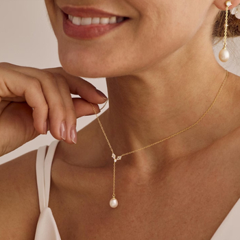 Y-образна огърлица и комплект обици с циркон, електроплакиран завършек, стандартна верижка, висулки от изкуствен кристал, форми сърце/капка/камбанка