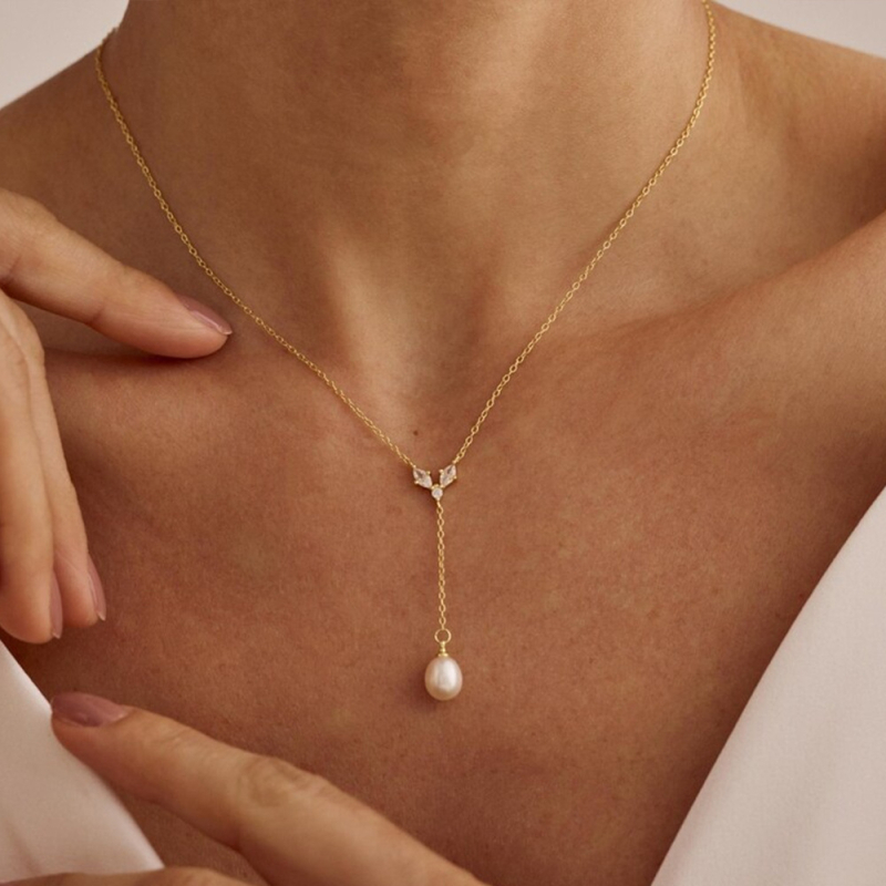 Y-образна огърлица и комплект обици с циркон, електроплакиран завършек, стандартна верижка, висулки от изкуствен кристал, форми сърце/капка/камбанка