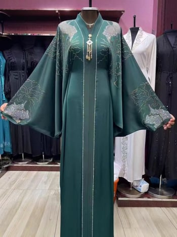 Női abaya maxi ruha virágos mintával, Tencel Lyocell 95%+, kerek nyakú, hosszú bat ujjú, tavasz 2025