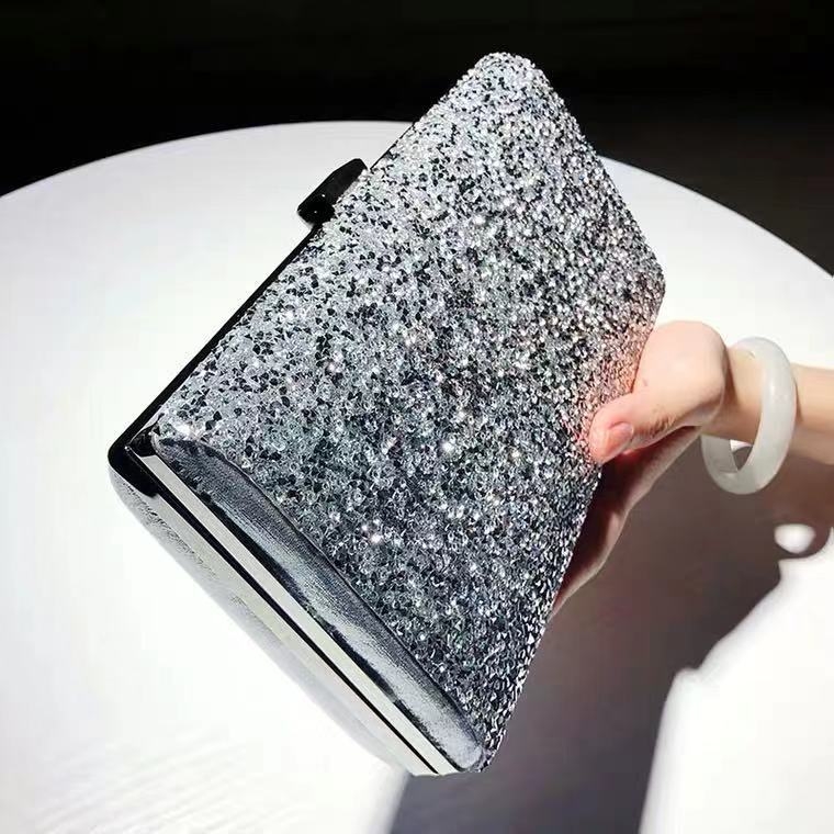 PU večernja torbica s rhinestones, Gem stil, tvrd okvir, otvaranje poklopcem, crossbody za žene