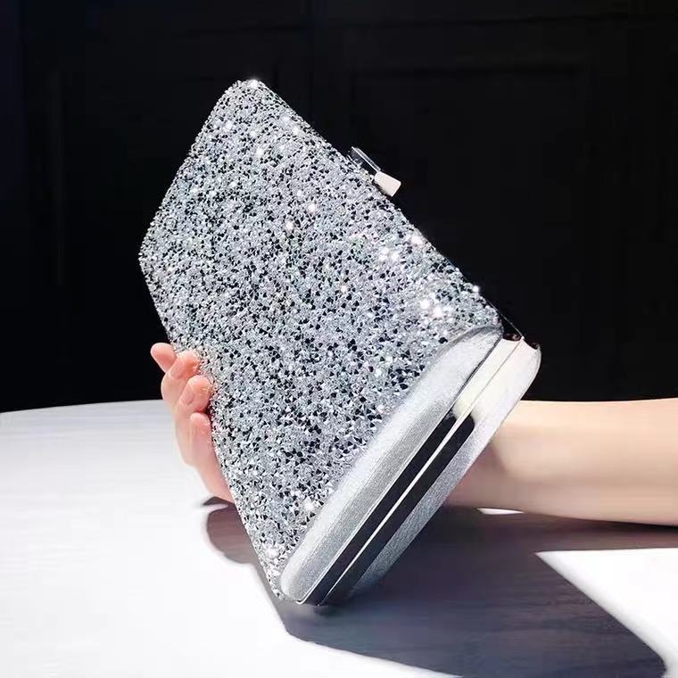 PU večernja torbica s rhinestones, Gem stil, tvrd okvir, otvaranje poklopcem, crossbody za žene