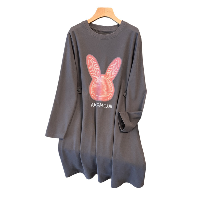 Pamutból készült A-vonalú ruha-sweatshirt, kerek nyakú, hosszú ujjú, hosszú fazon, felnőtt nőknek, Őszi 2023