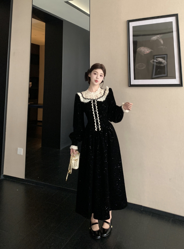 Ženska haljina plus veličine za jesen-zimu, francuski stil, elegantna, uski struk, duga haljina A-linije