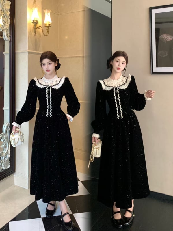 Ženska haljina plus veličine za jesen-zimu, francuski stil, elegantna, uski struk, duga haljina A-linije