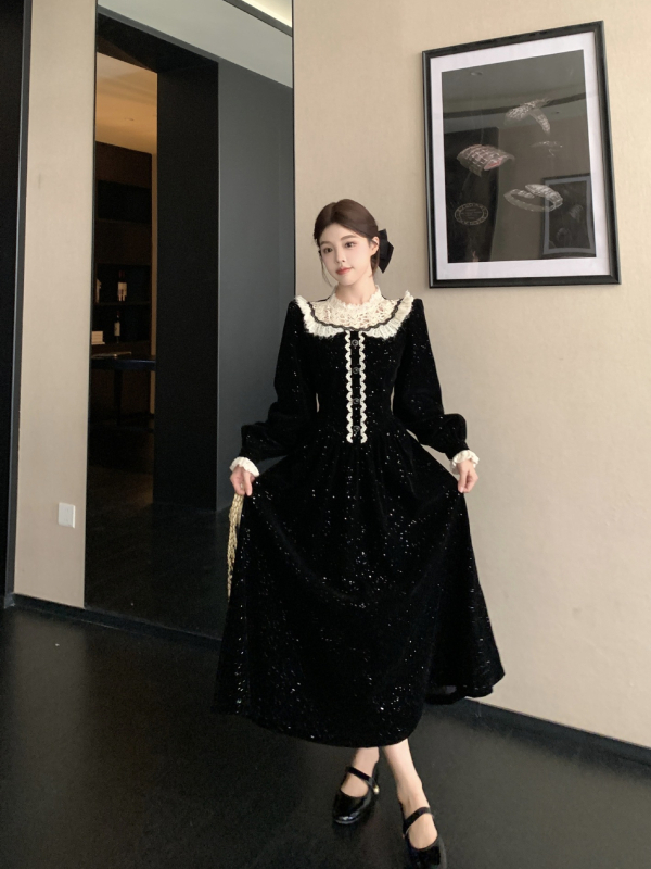 Ženska haljina plus veličine za jesen-zimu, francuski stil, elegantna, uski struk, duga haljina A-linije