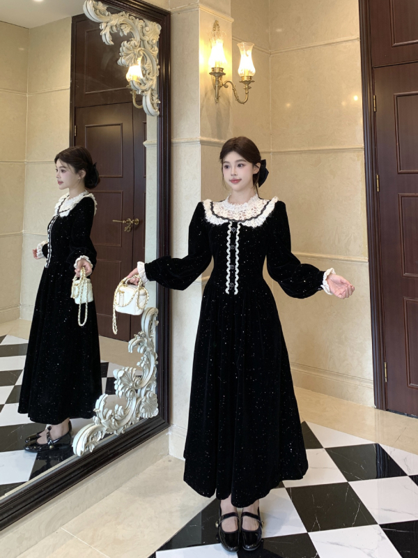 Ženska haljina plus veličine za jesen-zimu, francuski stil, elegantna, uski struk, duga haljina A-linije