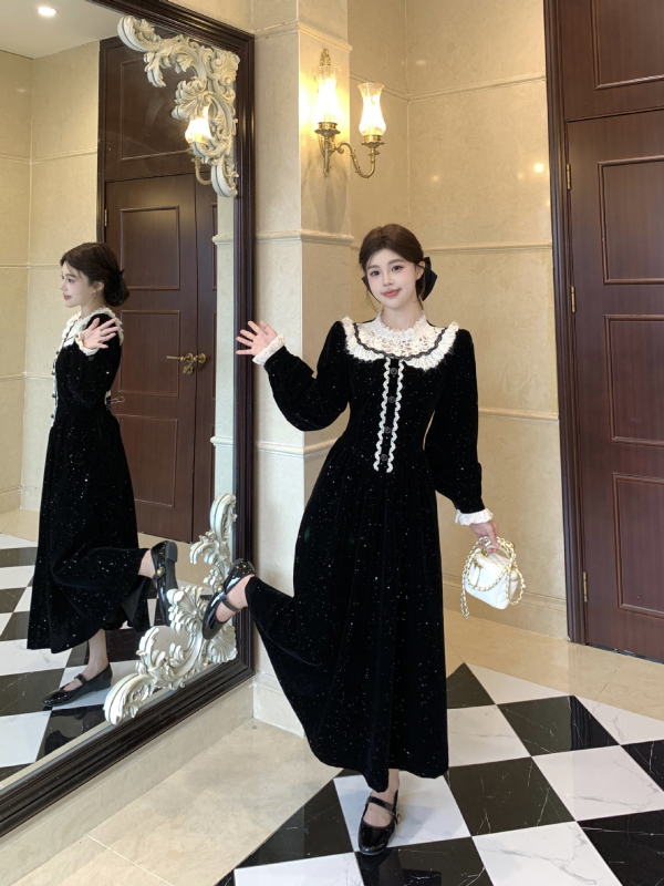 Ženska haljina plus veličine za jesen-zimu, francuski stil, elegantna, uski struk, duga haljina A-linije