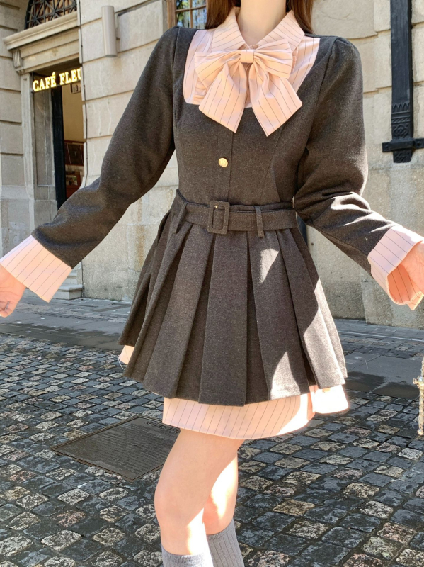 Haljina s dugim rukavima za plus veličinu, preppy stil, plisirana midi suknja, polo ovratnik, elegantan uredski stil