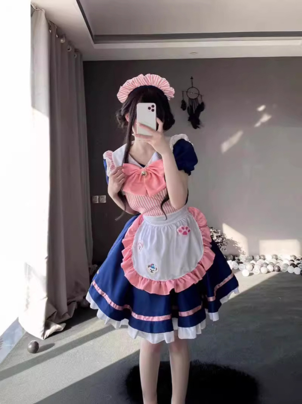 Lolita stilā kalpones cosplay kleita, seksīgs skatuves kostīms; galvenais audums: poliesters (<30%); otrais audums: poliesters (<30%); sezona: vasara 2024.