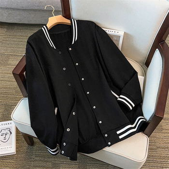 Dámska baseballová bunda z bavlny (80-90%), okrúhly výstrih, dlhé rukávy, elegantný mestský štýl