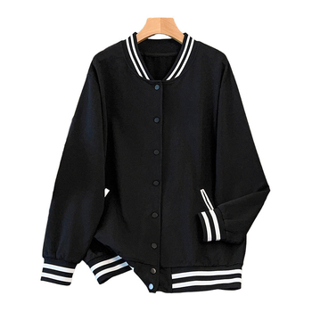 Dámska baseballová bunda z bavlny (80-90%), okrúhly výstrih, dlhé rukávy, elegantný mestský štýl