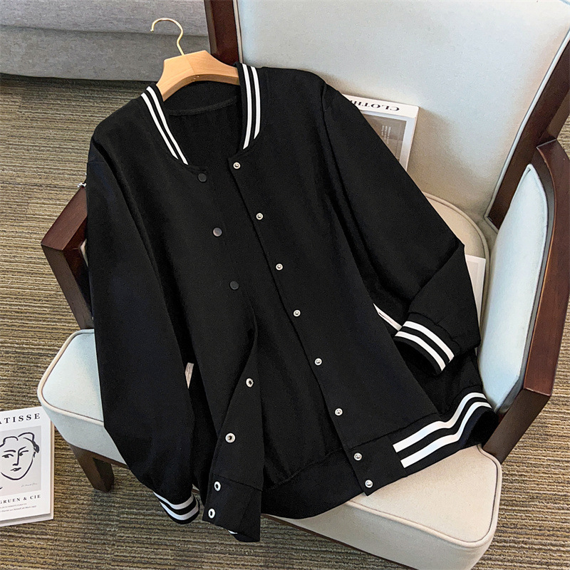 Dámska baseballová bunda z bavlny (80-90%), okrúhly výstrih, dlhé rukávy, elegantný mestský štýl