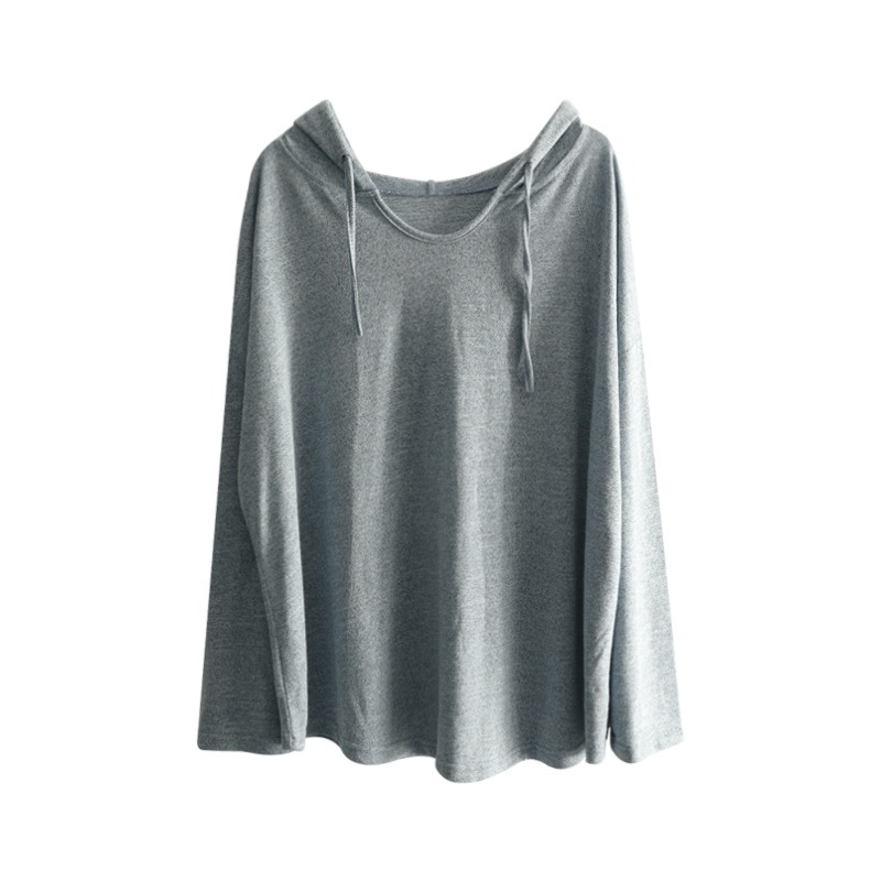 Ženski pamučni pleteni hoodie s kapuljom – labav kroj, dugi rukavi, srednja duljina