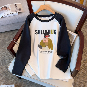 Bluza damă din bumbac cu mâneci lungi, guler rotund, material ușor, croială dreaptă, toamnă 2023, 80–90% bumbac.