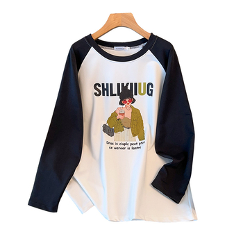 Bluza damă din bumbac cu mâneci lungi, guler rotund, material ușor, croială dreaptă, toamnă 2023, 80–90% bumbac.