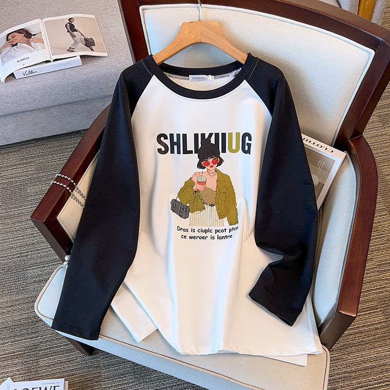 Bluza damă din bumbac cu mâneci lungi, guler rotund, material ușor, croială dreaptă, toamnă 2023, 80–90% bumbac.