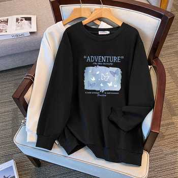 Ženski pamučni sweatshirt, tan, okrugli ovratnik, dugi rukav, srednja duljina – Zima 2025, elegantan gradski stil