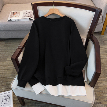 Džemper s motivom slova, pamuk, okrugli izrez, dugi rukavi, elegantan gradski stil