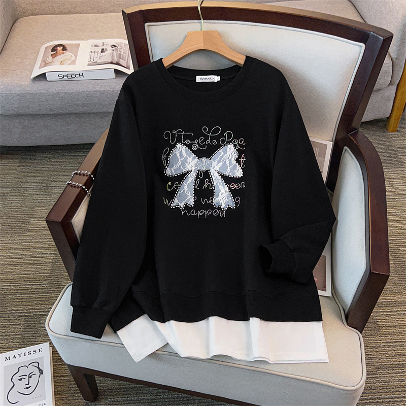 Džemper s motivom slova, pamuk, okrugli izrez, dugi rukavi, elegantan gradski stil