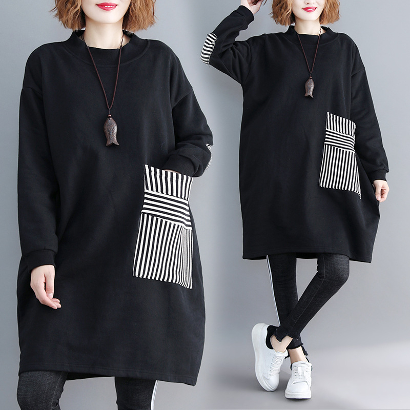 Pulover cu căptușeală din fleece, gros, croială lejeră, lungime medie