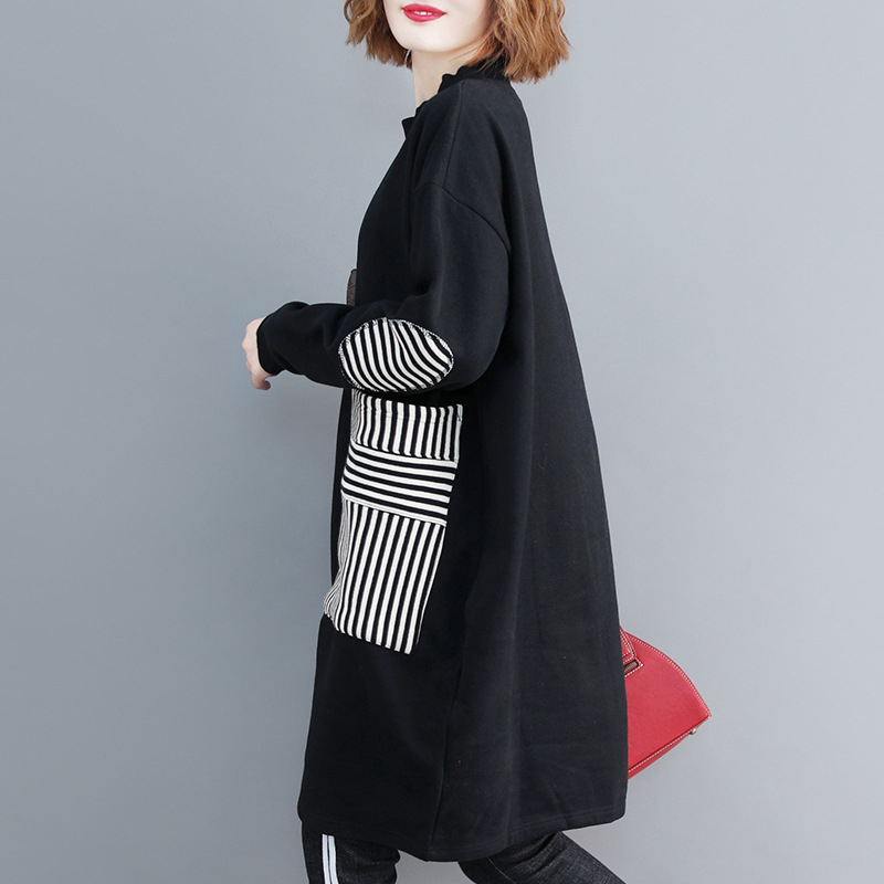 Pulover cu căptușeală din fleece, gros, croială lejeră, lungime medie